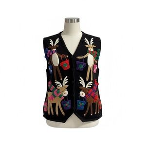 Belle Pointe Hand Knit Holiday Sweater Vest M | Festive Cottagecore Aesthetic